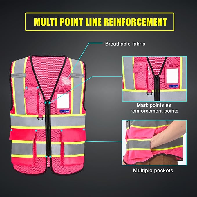 AYKRM 11 color High Vis Reflective Safety Vest for Women Men Security Pocket Zipper