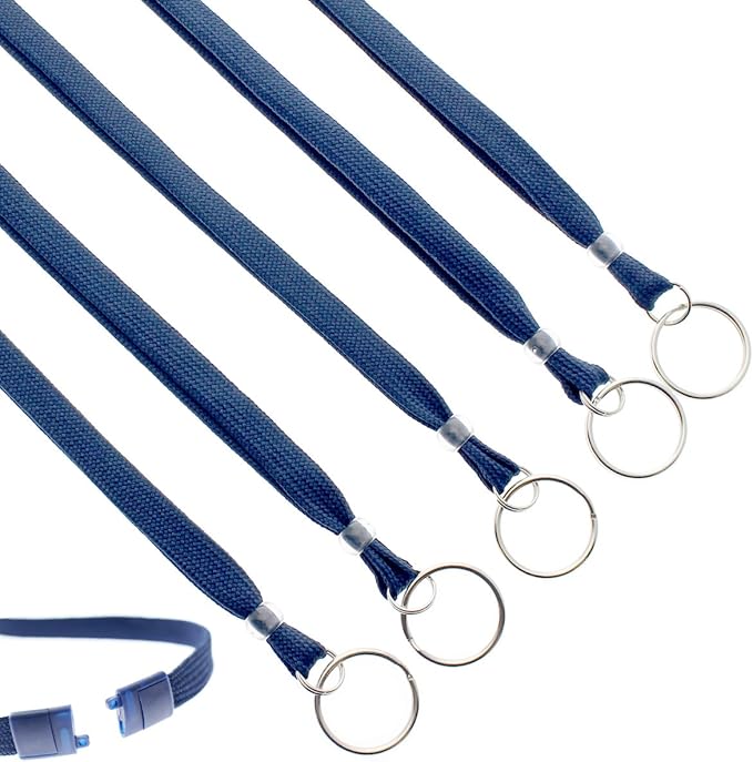 Specialist ID Bulk 25 Pack - Heavy Duty Breakaway Lanyards for Keys and ID Badges with Key Chain Split Ring - Break-Away Clasp and Keychain Keyring/Badge Holder Attachment (Dark Navy Blue)…