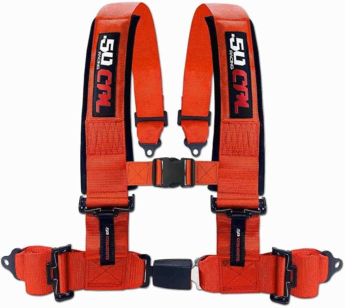 Orange 4 Point Harness for Bucket Seat, Push Button Release, 10 Color Options, Racing Harness, Race Car, Off Road Vehicle, UTV, RZR (1 Unit) [6035]