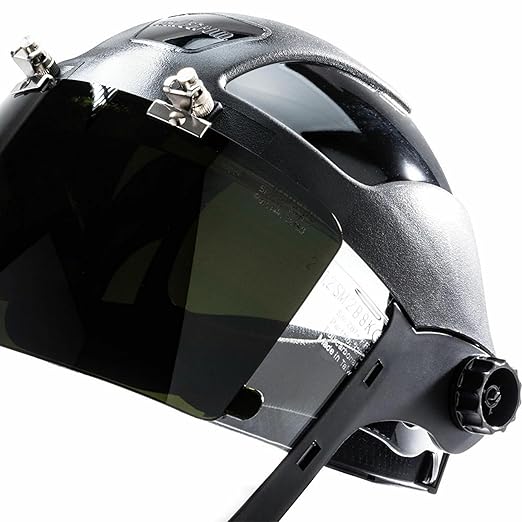 Sellstrom DP4 Face Shield - Lightweight Mask with High Impact Crown & Ratchet Headgear for Work, Grinding, Plasma/Flame Cutting - ANSI Z87.1 - Clear Anti Fog Polycarbonate Window - UV/IR Flip Up Visor