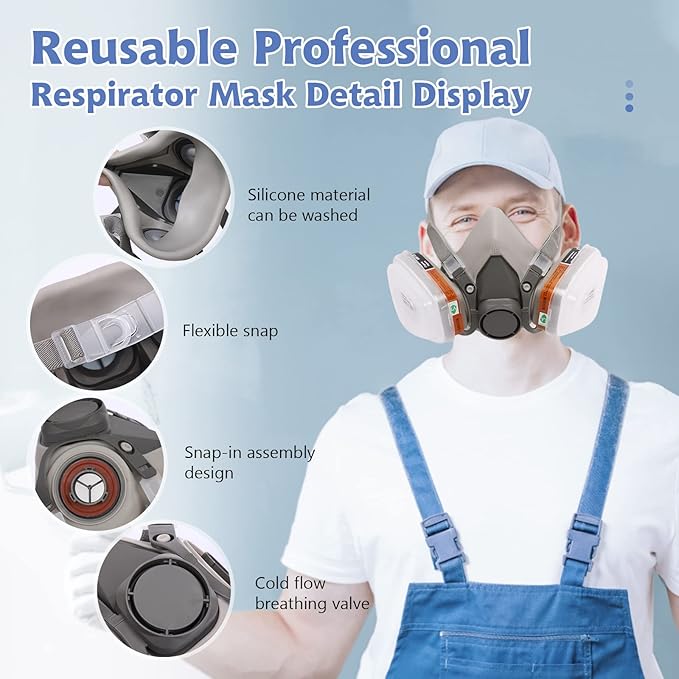 Reusable Respirator Face Cover with Filters - Half Facepiece Set with Active Cotton for Epoxy Resin, Welding, Woodworking, Painting, Staining, Sanding