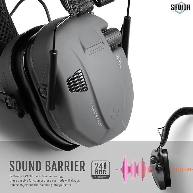 Savior Equipment Apollo Electronic Earmuffs For Shooting w/Gel Ear Pads, 24dB NRR, Noise Cancelling Ear Protection Headset