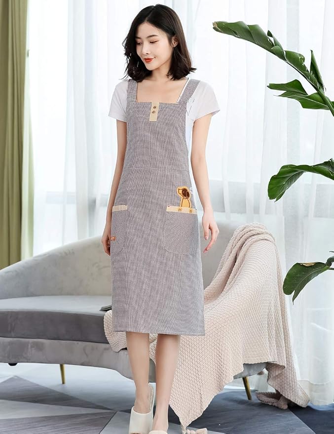NEWGEM Adult Smock Apron for Work with Waist Ties for Cooking Baking Painting Gardening