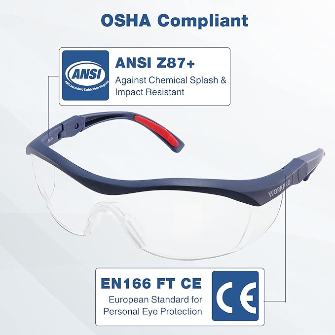 WORKPRO 3 pack Safety Glasses Z87.1 Anti Fog Eye Protection Safety Goggles Ideal for Lab Travel Dental Carpentry Construction