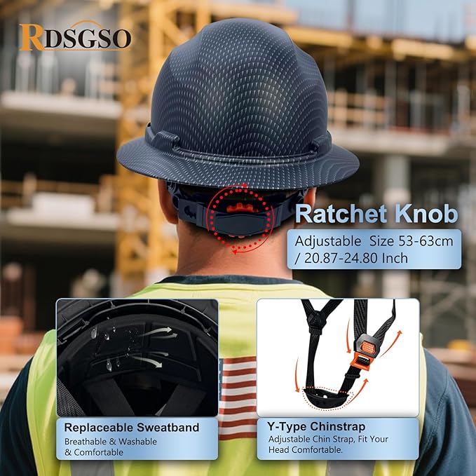 Full Brim Hard Hats ANSI/ISEA Z89.1 Type I Class E Certified 6-Point Suspension Lightweight Vented Adjustable Safety Helmet for Construction Industrial