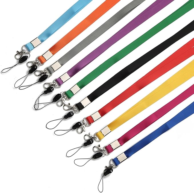 YOUOWO 10 Pcs Neck Office Lanyards For id Badges Holder,10 Colors Cruise Lanyard For Keys Kids ID Name Badge,Purple,Yellow, Orange,Blue,Black,Green,Gray,Red,Light Blue,Pink