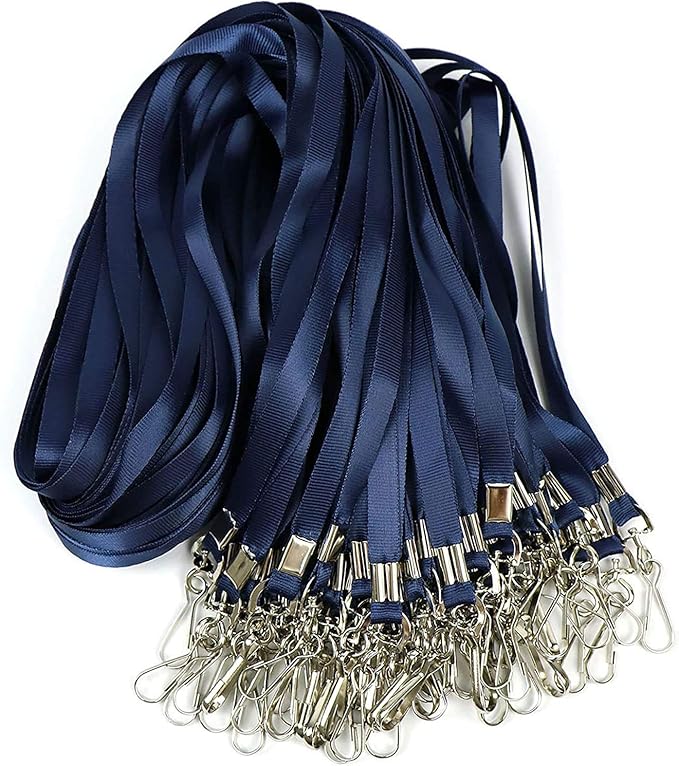 Navy Blue Lanyards 100 Pcs Lanyard for Id Badges Flat Lanyard with Badge Clip with J-Hook (Navy Blue)