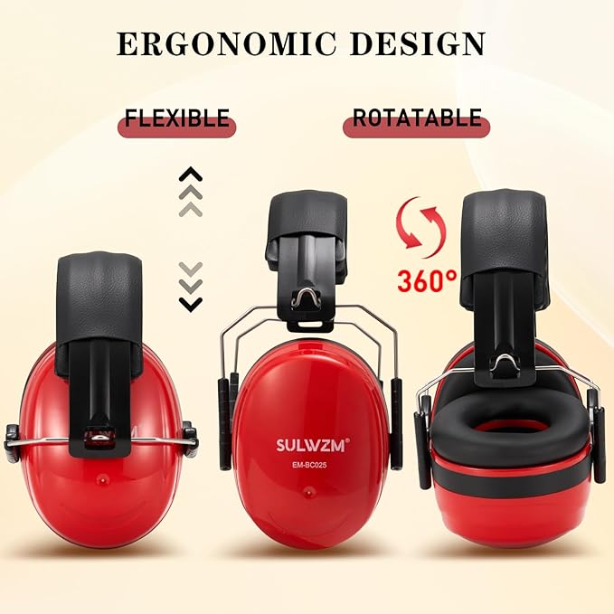 Hearing Protection Ear Muffs,NRR 28db Noise Cancelling for Shooting, Mowing, Construction，Red