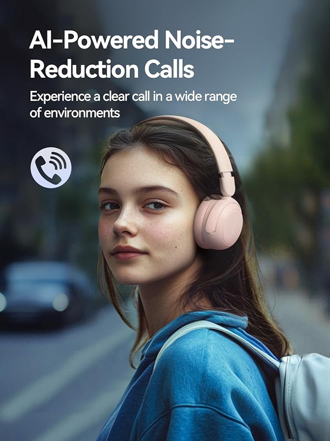 1MORE HQ20 Wireless On-Ear Headphones with Microphone, 85dB Safe Volume, 65H Playtime, Lightweight Foldable Bluetooth Headphones for School/Travel, Android and iOS Compatible, Pink