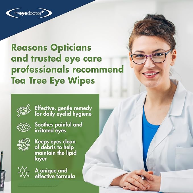 The Eye Doctor Tea Tree Oil Eyelid Wipes x20- - Eyelid Wipes For Blepharitis, MGD, Dry Eye & Demodex - Eyelid Cleanser - Lid Scrub For Eyes - Eyelid Scrub