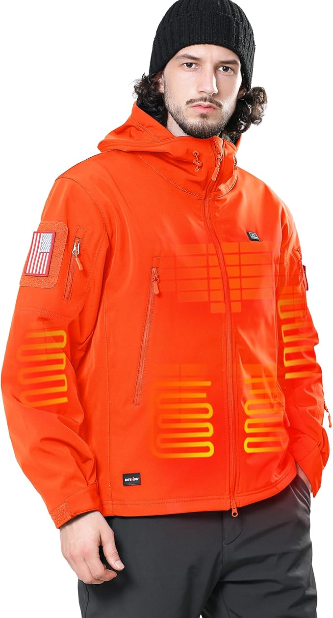 DEWBU Heated Jacket for Men with 12V Battery Pack Winter Outdoor Soft Shell Electric Heating Coat
