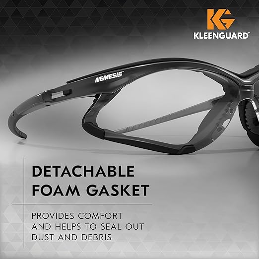 KleenGuard™ V30 Nemesis™ Foam Safety Glasses (65335), Clear Lenses with KleenVision™ Anti-Fog coating, Black Frame, Unisex Eyewear for Men and Women (12 Pairs/Case)