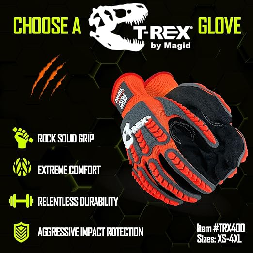 MAGID T-REX Flex Series Nitrile Coated General Purpose Impact Gloves, 12 Pairs, Size 7/Small, TRX400