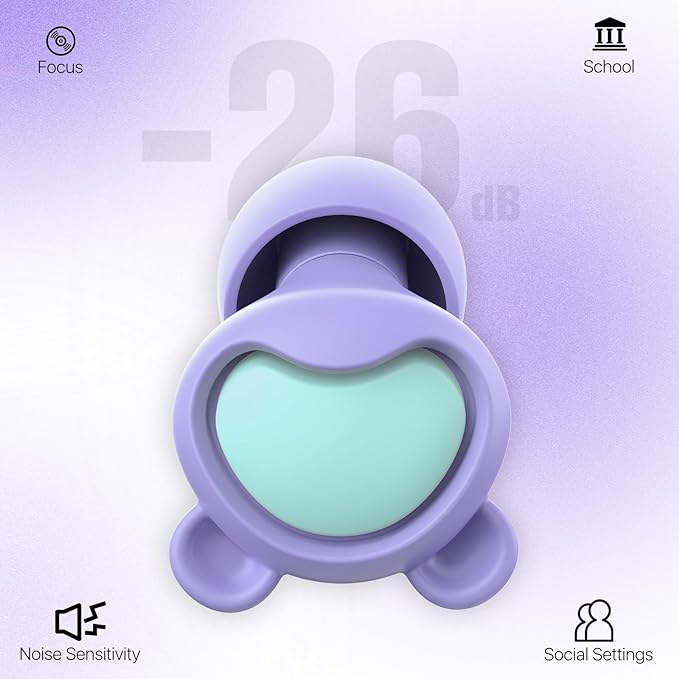 Kids Ear Plugs (6-12 yrs) - Reusable Kids Ear Protection for Focus, Travel, Concerts, Socializing, Events, Sleep, Anxiety, Noise Sensitivity – 26 dB Noise Reduction Relief Children Earplugs