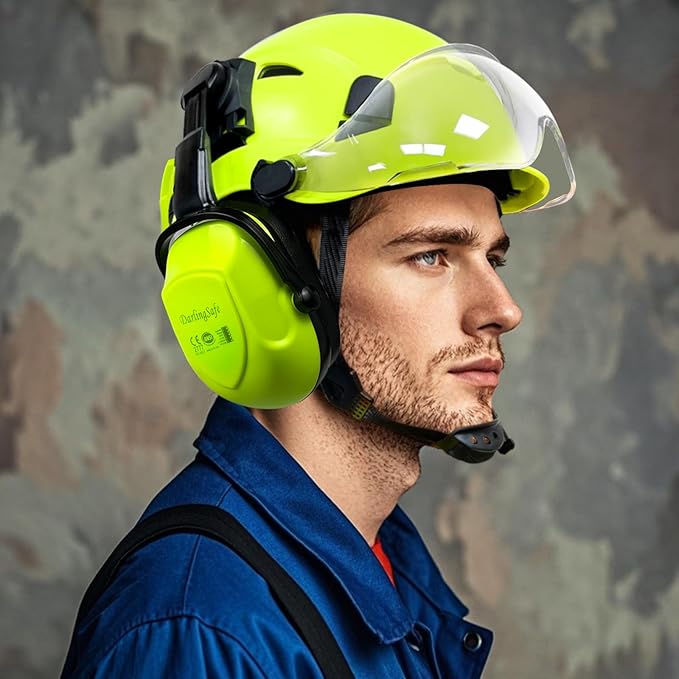 Hard Hat with Visor Ear Muffs Vented Safety Helmet with Visor Earmuffs ANSI Z89.1 Outdoor Work Hardhats Construction