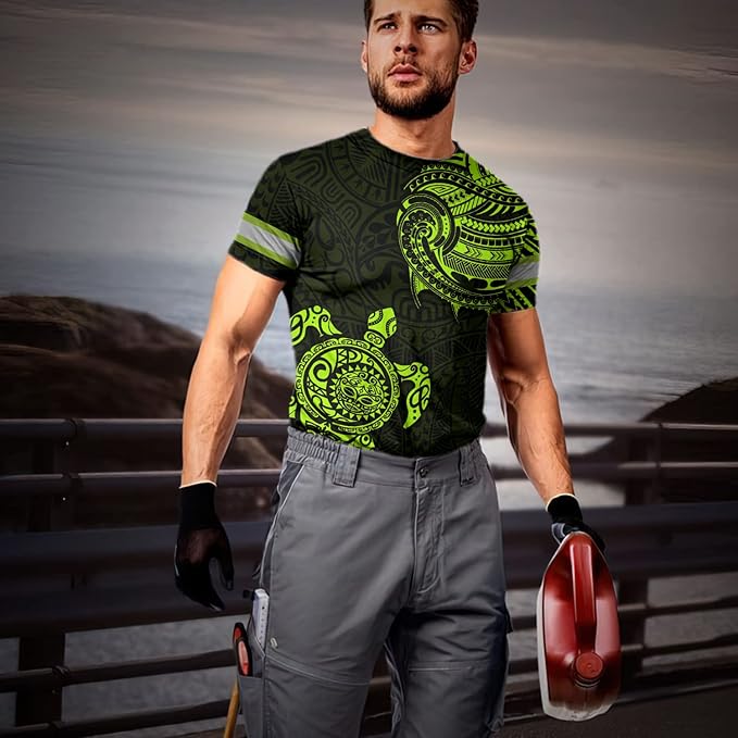 Matedecor Skull High Visibility Shirt Men Reflective Safety Shirts US Flag Custom Name Workwear, Runners, Walkers, Patriotic