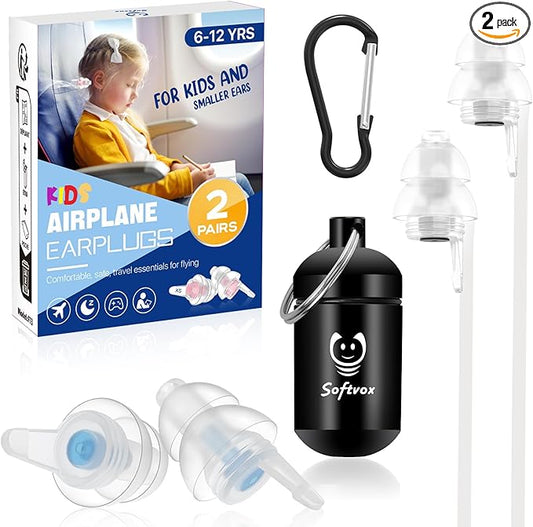 Kids Ear Plugs (6+yrs) - Reusable Noise Relief Earplugs with String for Child, Kids Ear Protection for Airplane, Focus, Anxiety, Stress, School, Home, Playtime, 25 dB Noise Reduction, 2 Pairs