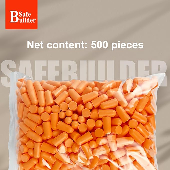 SNR 38dB Ear Plugs 500pcs Foam Earplugs Soft Disposable Ear Protection for Workers,Sleeping,Outdoor,Factory Hearing Protection NRR 32dB (500pcs Ear Plugs)