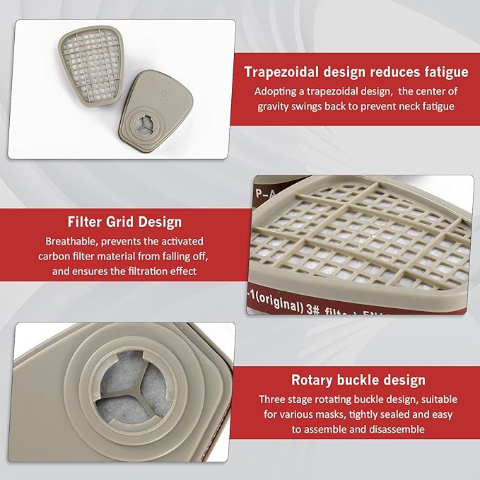 Respirator Cartridges& Filters(10 Pairs) - 6001 Filter Cartridges for Respirator, Particulate Filter Against Organic Vapors, Dust, Acid Gases Compatible with 6000, 7000, FF-400 Series Respirator