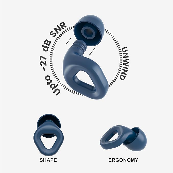 Zenz Unwind Ear Plugs for Sleeping Noise Reduction - Comfy Reusable Soft Silicone Earplugs for Focus, Study, Work - 8 Pair Eartips in XS/S/M/L - 27dB Hearing Protection with Storage Case - Lagoon navy