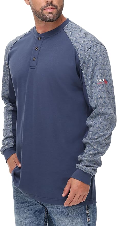 Men's Green Large Regular Fit 5.5oz 100% Cotton Long Sleeve FR Shirt for Work & Outdoor Activities
