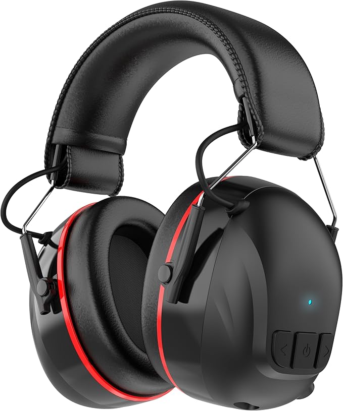 Bluetooth 5.4 Hearing Protection Headphones with 120H Working Time, 30dB SNR, Superior Stereo Sound Quality, Larger Buttons for Easy Operation, Safety Ear Muffs for Lawn Mowing, Workshops-Black
