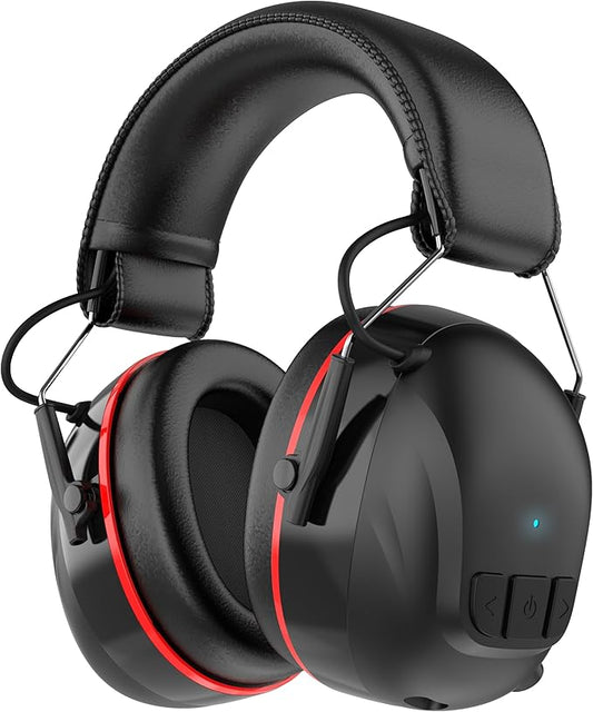 Bluetooth 5.4 Hearing Protection Headphones with 120H Working Time, 30dB SNR, Superior Stereo Sound Quality, Larger Buttons for Easy Operation, Safety Ear Muffs for Lawn Mowing, Workshops-Black