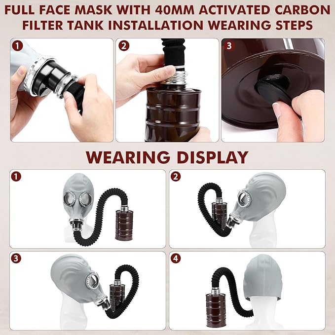 Full Face Respirator Mask, Gas Masks Survival Nuclear and Chemical, Gas Respirator with Activated Carbon Filters