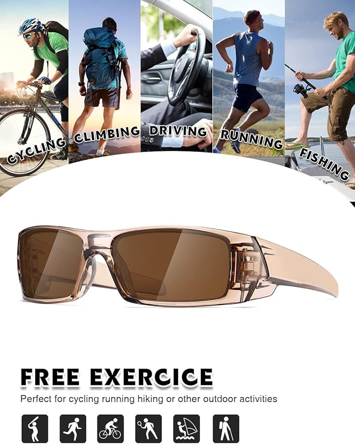 Polarized Sunglasses Men Womens Trendy Retro Sports Rectangular Wrap Around Vintage Shot Shield