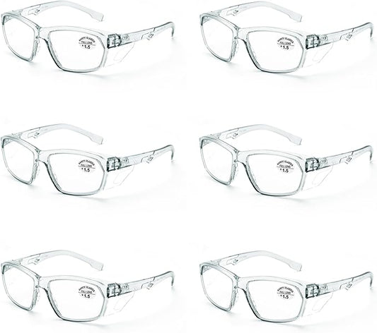 ProtectX Stylish Anti-Fog & Scratch-Resistant Safety Glasses With Readers, UV Protection Goggles, Anti-Impact Lightweight Glasses for Men＆Women Charcoal Reading 1.5-6 Pack