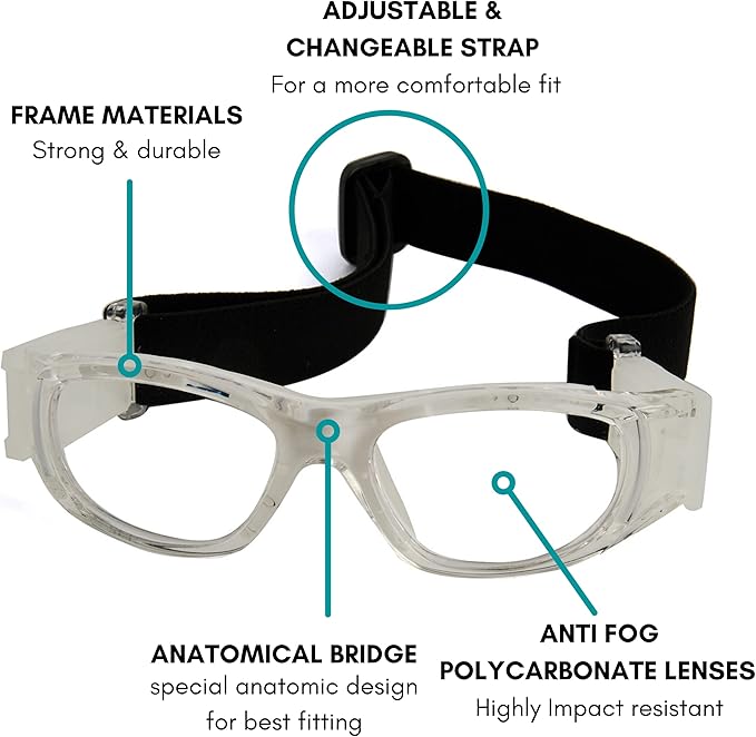 BLUE CUT Safety Basketball Goggles For Kids for Outdoor Sports Activities Anti Fog Replaceable to Prescription Lenses