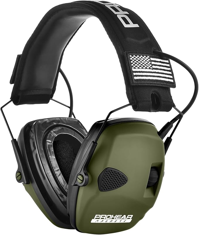 PROHEAR Electronic Ear Protection with Gel Pads for Shooting with 4X Sound Amplification, Gun Range Hearing Protection Muffs, NRR 23dB Noise Reduction Headphones for Hunting, Green