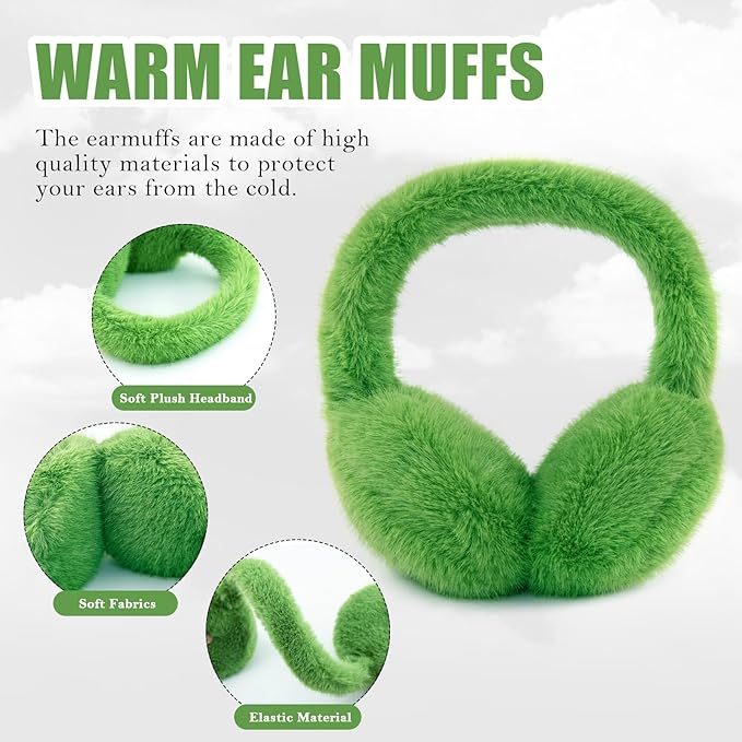 Winter Ear Muffs for Women Girls Faux Fur Cute White Earmuffs Fluffy Ear Warmers Foldable Ear Covers Outdoor