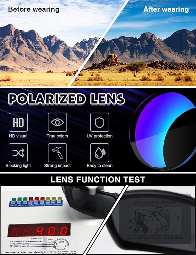 Polarized Sunglasses Men Womens Trendy Retro Sports Rectangular Wrap Around Vintage Shot Shield