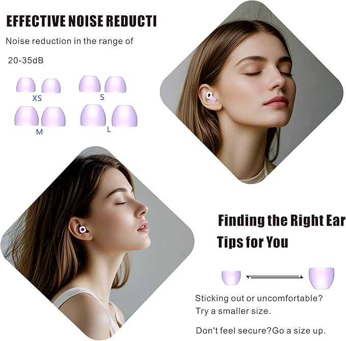 2 Pairs Ear Plugs for Sleeping, 35dB Ear Plugs for Sleeping Noise Cancelling, Soft Reusable Earplugs for Noise Reduction with 8 Ear Tips, Sleep, Hearing Protection, Study, Swimming and Concert.