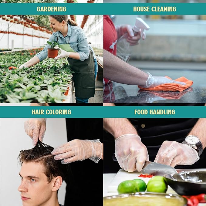 Disposable Vinyl Gloves, Latex-Free, Powder Free, Clear Plastic Gloves, for Cleaning, Cooking, Food Prep
