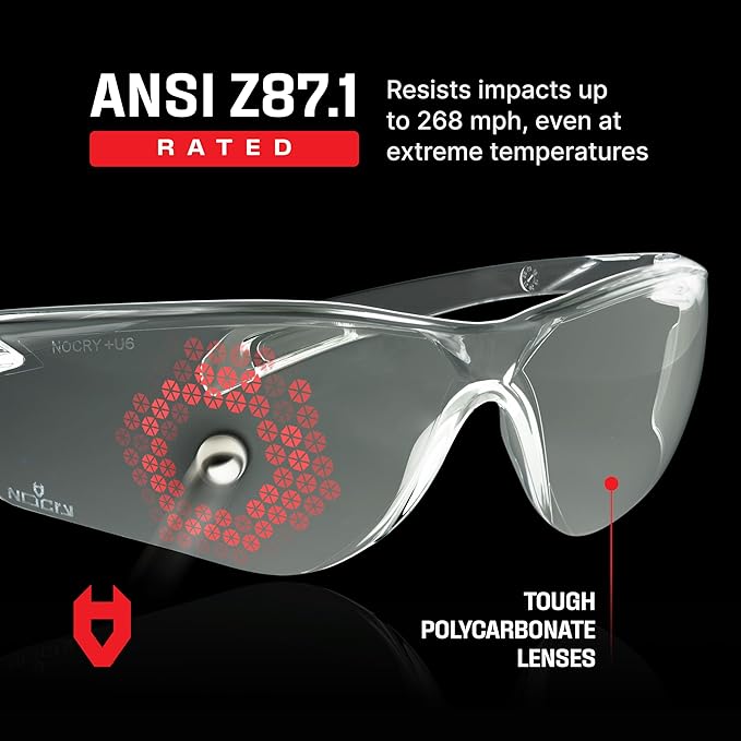 NoCry Lightweight Tinted Safety Glasses with UV 400 Protection, Anti Fog and Anti Scratch Coating and Grey Wrap Around Lenses; ANSI Z87.1 Certified