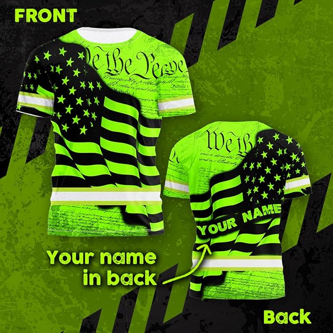 Maddly High Visibility US Flag Collection Safety Workwear Custom Name for Workers, Runners, Truckers, Patriotic
