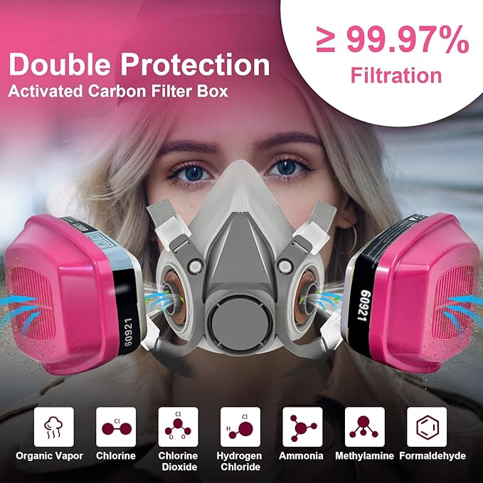 Full Face Respirator Mask, 6800 Reusable Respirator Mask with Filters 60921, Anti-fog, Ideal for Paint, Spray, Dust