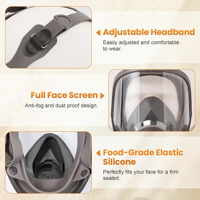 Full Face Respirator Mask,Reusable Anti-fog Full Face Cover, Organic Vapor Gas Mask with Activated Carbon Filters Against Dust Chemicals for Painting, Polishing, Welding, Sanding & Cutting