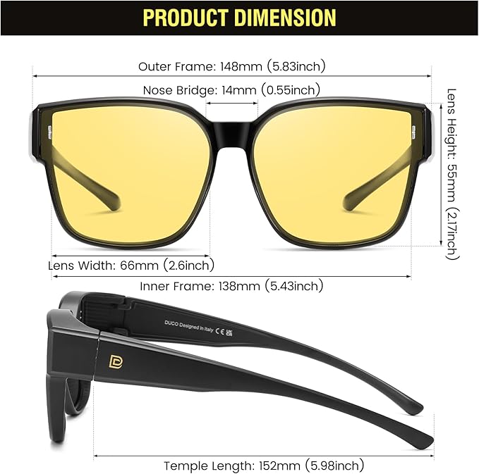 DUCO Fit Over Sunglasses for Men Women Wear Over Glasses Retro Wrap Around Polarized Sun Glasses UV400 Protection DC8981