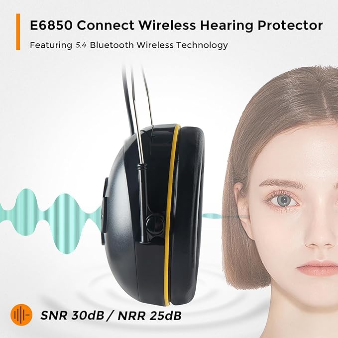 Hearing Protection with Bluetooth,Wireless Noise Canceling Headphone 30dB SNR,NO Radio Function,Rechargeable Battery Earmuffs,Long Playtime,Ideal for Lawn Mowing,Woodworking,Concerts(Black)