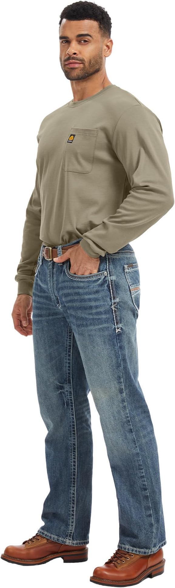 WORKWEYA Men's FR Shirts 6.5oz Lightweight Long Sleeve Flame Resistant T-Shirt NFPA 2112/CAT2