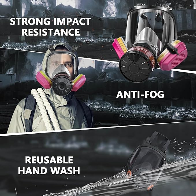Gas Masks Survival Nuclear and Chemical - Gas Mask with 40mm Activated Carbon Filter & 60926 Filter - Full Face Respirator Mask for Gases Chemicals Vapors Paint Welding Dust