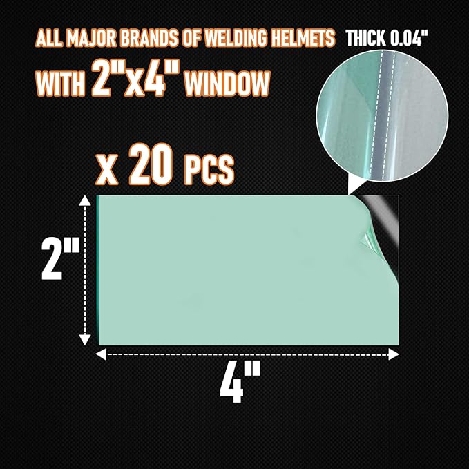 20Pcs - 2" x 4" - Universal Welding Helmet Clear Lens - Replacement Welding Helmet Lens