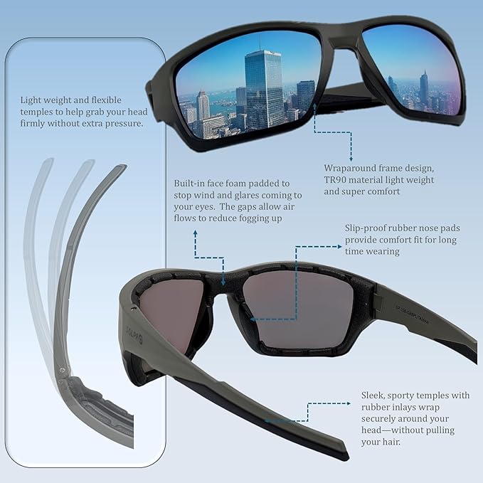 Polarized Riding Sunglasses Foam Padded Wraparound Fit Men Women Motorcycle Driving Running Cycling Fishing