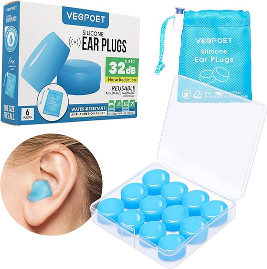 Ear Plugs for Sleeping - Vegpoet Reusable Moldable Silicone Earplugs Noise Cancelling Reduction for Concerts, Swimming, Shooting, Snoring, Airplane, Musicians, Motorcycle, 12 Pack Deep Blue