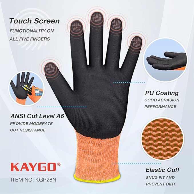 KAYGO Cut Resistant Gloves Micro Finishing Nitrile Coated,ANSI Cut Level A4,KG22NB