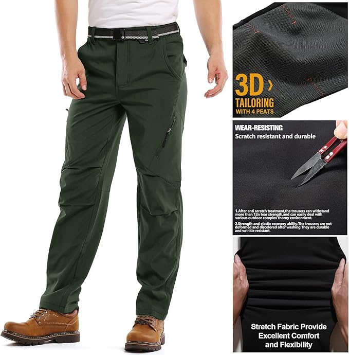 Jessie Kidden Mens Waterproof Hiking Pants, Outdoor Snow Ski Fishing Fleece Lined Insulated Soft Shell Winter Pants