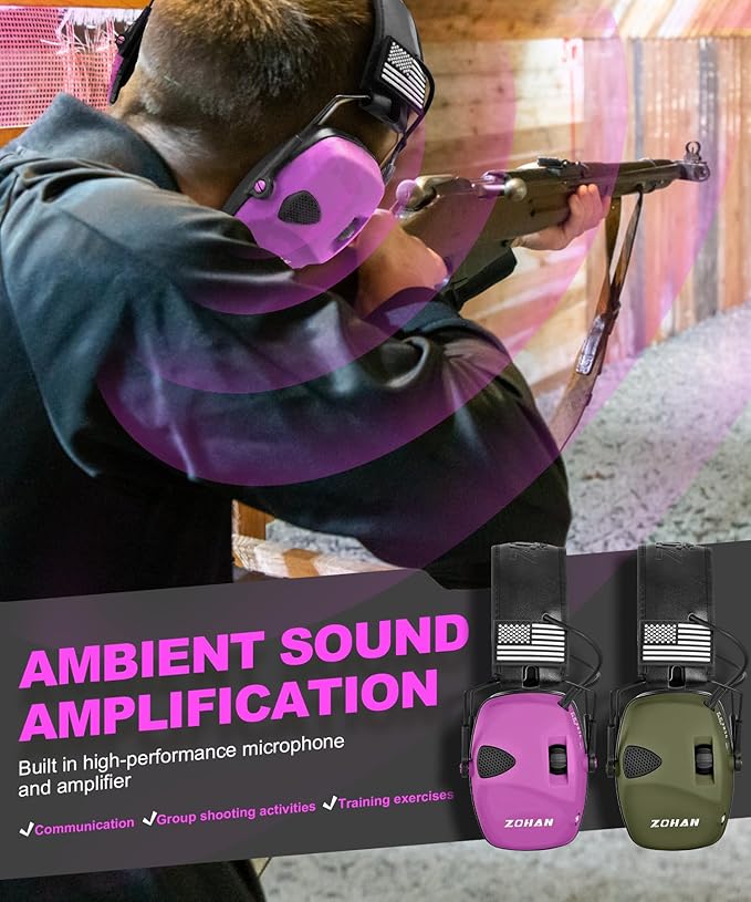 ZOHAN EM054 Electronic Shooting Ear Protection with Sound Amplification, Slim Active Noise Reduction Earmuffs for Gun Range